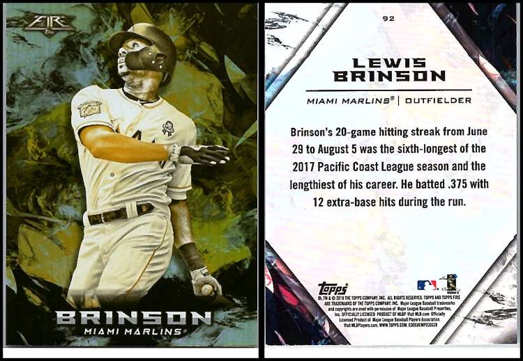 2018 Topps Fire Gold Minted #92 Lewis Brinson Miami Marlins 